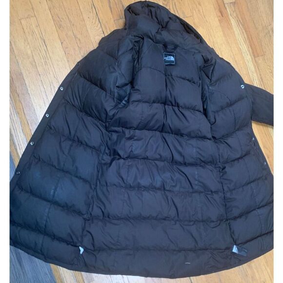 The North Face Brown Hyvent Goose Down Parka LONG JACKET COAT hooded sz small - Picture 6 of 10